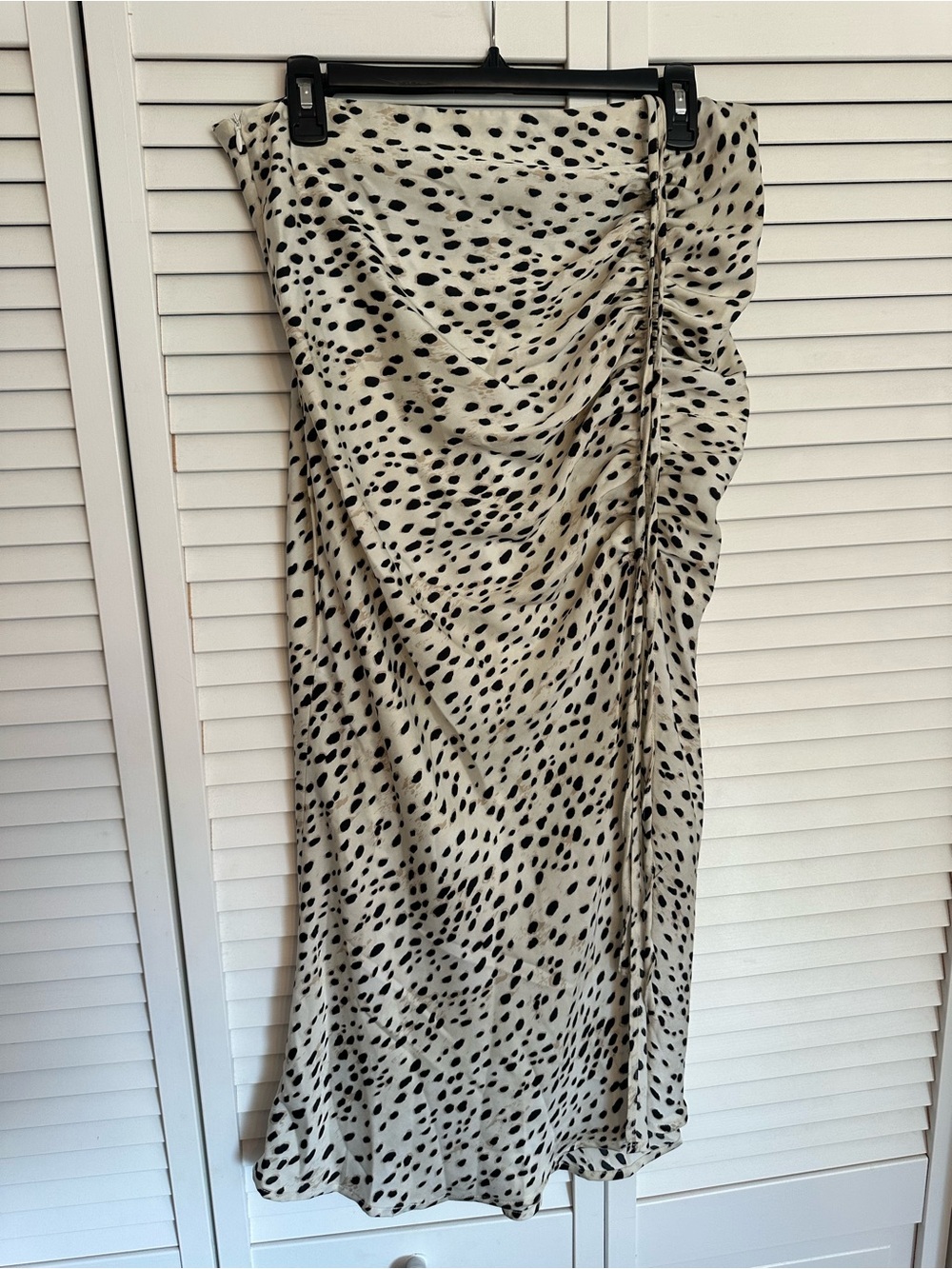 Cider Leopard/Cheetah Cream and Black Spotted Satin Midi Skirt